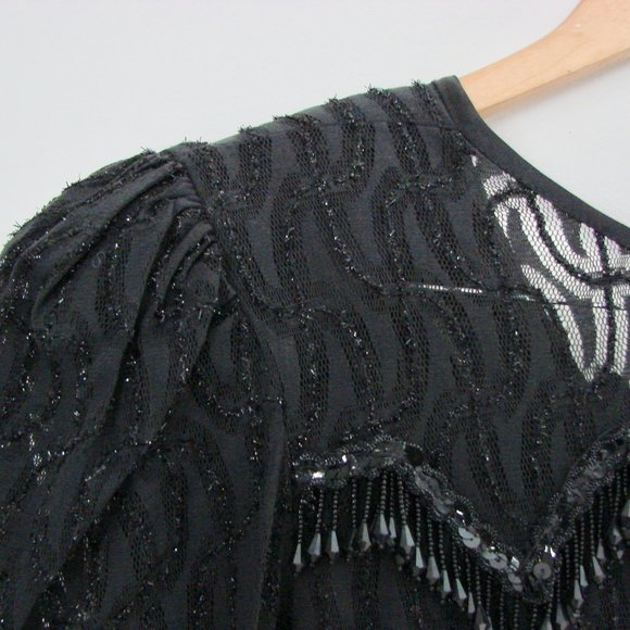 Vintage Black Cocktail Dress Beaded Lace Wedding Black Tie Holiday Party 10 - Picture 4 of 16